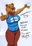  alcohol bear beer beverage big_breasts breasts english_text female fin finnish glass green_eyes humor mammal scarf smile text thumbs_up 