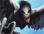 black_feathers breasts drooling fangs feathers female harpy kev_walker magic_the_gathering open_mouth purple_eyes saliva teeth 