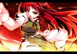  bow braid chinese_clothes green_eyes hong_meiling long_hair natsumikan open_mouth red_hair solo touhou twin_braids very_long_hair 