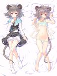  animal_ears barefoot bed bed_sheet bloomers breasts camisole capelet dakimakura grey_hair jewelry knees_together_feet_apart lying mouse_ears mouse_tail multiple_views nazrin necklace panties panty_pull pendant pillow red_eyes shirt_lift short_hair small_breasts socks tail tomobe_kinuko touhou underwear undressing white_legwear 