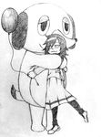  animal_costume bags_under_eyes balloon good_end greyscale highres hug kuroki_tomoko long_hair monochrome pantyhose school_uniform sketch traditional_media watashi_ga_motenai_no_wa_dou_kangaetemo_omaera_ga_warui! 