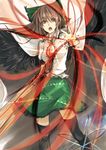  bad_id bad_pixiv_id bird_wings black_hair bow cape cibo_(killy) hair_bow long_hair looking_at_viewer open_mouth red_eyes reiuji_utsuho solo third_eye touhou wings 