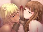  1boy 2girls blonde_hair breasts brown_hair censored dark_skin fellatio ganguro group_sex mario_(artist) multiple_fellatio multiple_girls oral orcsoft penis sei_yariman_sisters_pakopako_nikki sex sucking_testicles teamwork testicles 