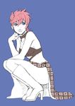  blue_eyes boots chounorin jojo_no_kimyou_na_bouken midriff pink_hair short_hair side_slit solo squatting trish_una vento_aureo 