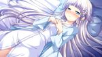  16:9 1girl bed blue_eyes blush game_cg ko~cha long_hair pillow purple_hair witch&#039;s_garden witch's_garden yukimura_suzuno 