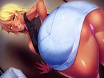  1girl ass blonde_hair breasts dark_skin ganguro huge_ass large_breasts looking_back mario_(artist) naughty_face orcsoft sei_yariman_sisters_pakopako_nikki thong tongue tongue_out 