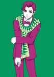  bow bowtie chounorin formal jojo_no_kimyou_na_bouken jonathan_joestar limited_palette male_focus phantom_blood purple_eyes purple_hair scarf solo suit 