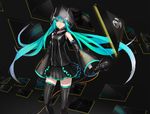  aqua_eyes aqua_hair gloves hatsune_miku headphones jpeg_artifacts long_hair microphone skirt vocaloid yucca-612 