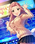  artist_request ball black_skirt bowling bowling_alley bowling_ball brown_eyes cardigan earrings hamakawa_ayuna idolmaster idolmaster_cinderella_girls jewelry long_hair nail_polish official_art pink_hair pleated_skirt ribbed_sweater skirt sweater 