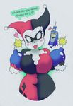  anthro batman batman_(series) big_breasts breasts chubby clothed clothing clown cute fangs female harley_quinn huge_breasts smutbunny thick_thighs 