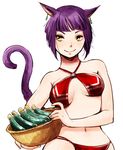  1girl animal_ears breasts cat_ears cat_tail cleavage earrings final_fantasy final_fantasy_xiv jewelry lix miqo&#039;te miqo'te monster_girl purple_hair short_hair solo swimsuit tail yellow_eyes 