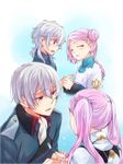  2girls age_comparison bad_id bad_pixiv_id closed_eyes dual_persona hetero kakumeiki_valvrave l-elf lieselotte_w_dorssia long_hair multiple_boys multiple_girls naho_(pi988y) pink_hair purple_eyes silver_hair twintails 