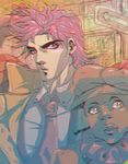  aokumo_2 bad_id bad_pixiv_id battle_tendency cabbie_hat dark_skin dark_skinned_male hat jacket jojo_no_kimyou_na_bouken joseph_joestar_(young) multiple_boys necktie pout purple_hair smokey_brown very_dark_skin 