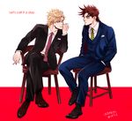  bad_id bad_pixiv_id blonde_hair brown_hair caesar_anthonio_zeppeli chair cigarette dororosso facial_mark formal jojo_no_kimyou_na_bouken joseph_joestar_(young) multiple_boys necktie sitting suit 