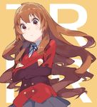  aisaka_taiga brown_eyes brown_hair crossed_arms long_hair school_uniform solo toradora! yasu 