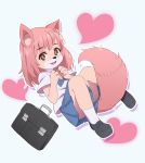  &lt;3 bag blush bow canine clothing cute_fangs digital_media_(artwork) female fox fur_(theterm) hair kemono mammal ogebo_go sketch skirt solo uniform young 