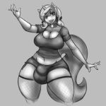  anthro big_breasts breasts bulge charlotte_(phurie) clothed clothing collar dickgirl equine fan_character greyscale horn huge_breasts intersex legwear looking_at_viewer makeup mammal monochrome my_little_pony smile solo stockings thick_thighs torachan unicorn 