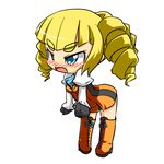  blonde_hair blue_eyes blush boots chibi cravat dress drill_hair full_body gloves gundam gundam_build_fighters juliet_sleeves long_sleeves mojap open_mouth puffy_long_sleeves puffy_sleeves short_hair simple_background solo twin_drills twintails white_background yajima_caroline 