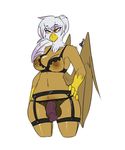  anthro anthrofied avante92 avian balls breasts brown_fur clothed clothing dickgirl flaccid friendship_is_magic fur gilda_(mlp) gryphon intersex lingerie my_little_pony nipples penis skimpy solo white_fur wings yellow_eyes 
