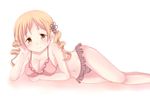  bad_id bad_pixiv_id bikini blonde_hair breasts drill_hair large_breasts long_hair lying mahou_shoujo_madoka_magica on_side sakurachiharu solo swimsuit tomoe_mami twin_drills twintails yellow_eyes 