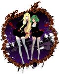  blonde_hair blue_eyes full_body green_eyes green_hair grey_legwear hairband kunimitsu legs looking_at_viewer macross macross_frontier multiple_girls ranka_lee sheryl_nome short_hair simple_background standing thighhighs white_background zettai_ryouiki 