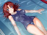  afloat amano_mitsurugi brown_hair game_cg honma_egao non-web_source one-piece_swimsuit pool purple_eyes red_hair school_swimsuit short_hair solo swimsuit water white_x_red 