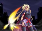  bardiche energy_blade fate_testarossa long_hair lyrical_nanoha mahou_shoujo_lyrical_nanoha mahou_shoujo_lyrical_nanoha_a's night scythe solo thighhighs 