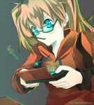  blue_eyes glasses handheld_game_console hood hoodie mouth_hold neon_genesis_evangelion nintendo_ds playing_games product_placement red_hair solo souryuu_asuka_langley stylus video_game zaphk_(artist) 