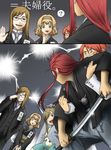  3boys ? asch blonde_hair brown_hair dress formal glasses green_eyes jade_curtiss japanese_clothes long_hair luke_fon_fabre mieu multiple_boys multiple_girls natalia_luzu_kimlasca_lanvaldear red_eyes red_hair suit sword tales_of_(series) tales_of_the_abyss tear_grants tempyou_kango translated weapon wedding_dress 