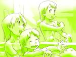  baariya bath dennou_coil green happy hashimoto_fumie missing_tooth monochrome multiple_girls nude okonogi_kyouko okonogi_yuuko smile 