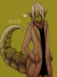  dragon_girl dragon_tail green_skin heart mado_(mukade_tou) monster_girl original pointy_ears ryuujin_no_senpai scales scarf solo tail 