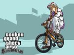  bicycle city grand_theft_auto grand_theft_auto:_san_andreas ground_vehicle gun hat parody ribbon solo touhou weapon yakumo_yukari yellow_eyes yukiman 