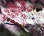  1girl brown_hair closed_eyes code_geass couple euphemia_li_britannia hetero holding hug kurimomo kururugi_suzaku pink_hair purple_eyes tears 