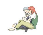  bad_id bad_pixiv_id barefoot feet hong_meiling hug hug_from_behind izayoi_sakuya kobuushi licking multiple_girls red_hair silver_hair socks tongue touhou 