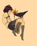  bad_id bad_pixiv_id bird bird_on_leg black_hair blush clenched_teeth crow feet fetal_position full_body hat kobuushi looking_away self_hug shameimaru_aya short_hair skirt socks solo tears teeth touhou 