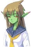  blush dragon_girl ebizome expressionless green_skin monster_girl oekaki original pointy_ears ryuujin_no_senpai scales school_uniform serafuku solo 