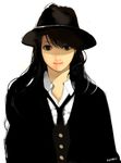  bad_id bad_pixiv_id black_hair brown_eyes copyright_request face fedora hat long_hair necktie nobusnow solo 