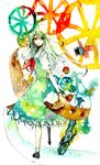  bad_id bad_pixiv_id colorful green_hair hat highres kamishirasawa_keine long_hair red_eyes sakuma scroll solo sword sword_of_kusanagi touhou traditional_media watercolor_(medium) weapon 