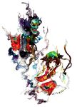  animal_ears bad_id bad_pixiv_id brown_hair cat_ears cat_tail chen earrings ghost hat highres horns jewelry mouth_hold sakuma solo tail touhou traditional_media watercolor_(medium) 