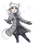  animal_ears cat_ears coat copyright_request glasses gloves grey_hair satomi solo tail thighhighs 