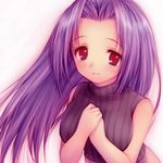  bare_shoulders hands_clasped idolmaster idolmaster_(classic) idolmaster_1 long_hair lowres miura_azusa nano00 own_hands_together purple_hair red_eyes sleeveless sleeveless_turtleneck solo sweater turtleneck 
