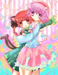  colorful hug kaenbyou_rin komeiji_satori multiple_girls sparkle touhou yuumi_neiro 