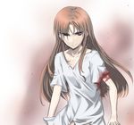  androgynous angry bandages blood blue_eyes copyright_request flat_chest haruichi injury long_hair male_focus red_hair smile solo 