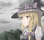  blonde_hair braid hair_ribbon hat hat_ribbon kirisame_marisa mochi.f orange_eyes rain ribbon solo tearing_up tears touhou wet wet_clothes witch_hat 