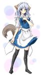  animal_ears braid dog_ears dog_tail izayoi_sakuya kemonomimi_mode piromizu short_hair silver_hair sketch solo tail thighhighs touhou twin_braids 