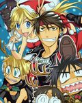  4boys antlers black_hair blonde_hair blue_eyes christmas cleo_everlastin dortin hat headband kittaka_kaname koma_(pixiv) leki lowres majic_lin majutsushi_orphen multiple_boys open_mouth orphen santa_costume santa_hat volkan 