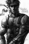  greyscale headband male_focus metal_gear_(series) metal_gear_solid monochrome signature solid_snake solo stanley_lau 