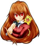  aisaka_taiga blush brown_hair long_hair makishima_rin oohashi_high_school_uniform red_eyes school_uniform shinai solo sword tiger toradora! weapon 