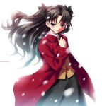  artist_request black_hair blue_eyes coat fate/stay_night fate_(series) hair_ribbon lowres ribbon solo toosaka_rin two_side_up 