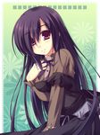  black_hair copyright_request dress long_hair moriguchi_yuu purple_eyes solo 